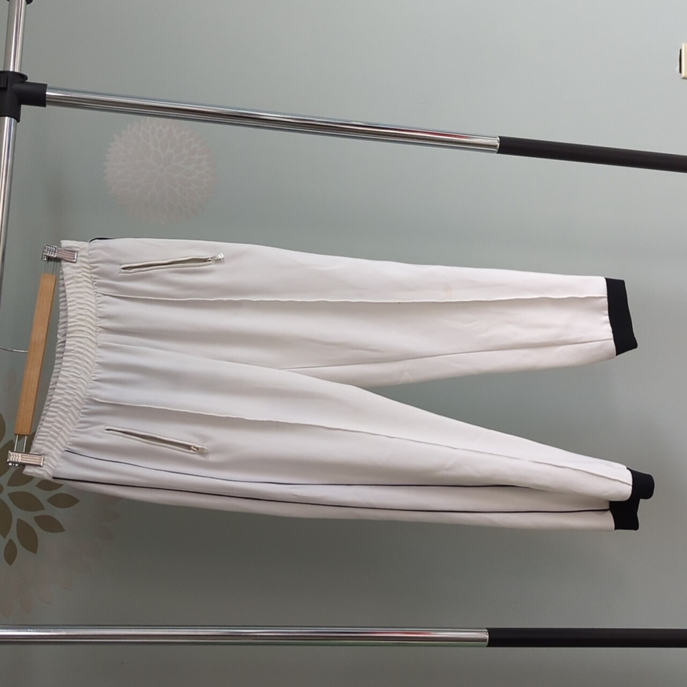 Zara Basic Medium Pants White With Black Detailing - image 3